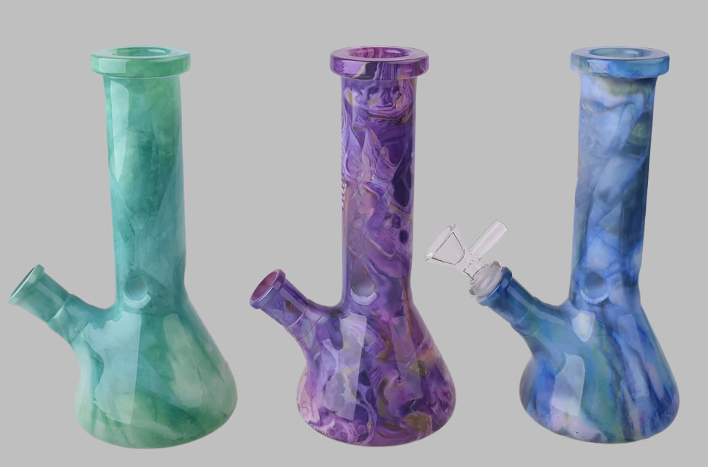 Jade Stone Texture Glass Water Pipe Beaker (8")